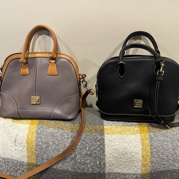 Dooney & Bourke Handbags - Dooney & Bourke Black and Gray Satchels with Tan Accents. Brand new 2 for 1 deal